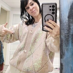 Fate Sweater Woth Buttons & Glittery, Size Small Oversised